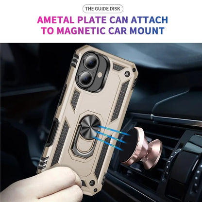For iPhone 16 Case PC+TPU Phone Cover with Rotary Ring Kickstand