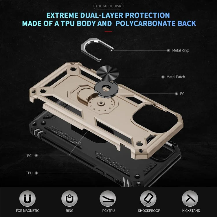 For iPhone 16 Case PC+TPU Phone Cover with Rotary Ring Kickstand