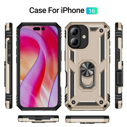 For iPhone 16 Case PC+TPU Phone Cover with Rotary Ring Kickstand