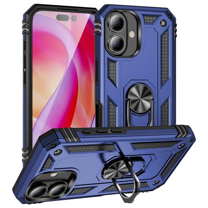 For iPhone 16 Case PC+TPU Phone Cover with Rotary Ring Kickstand