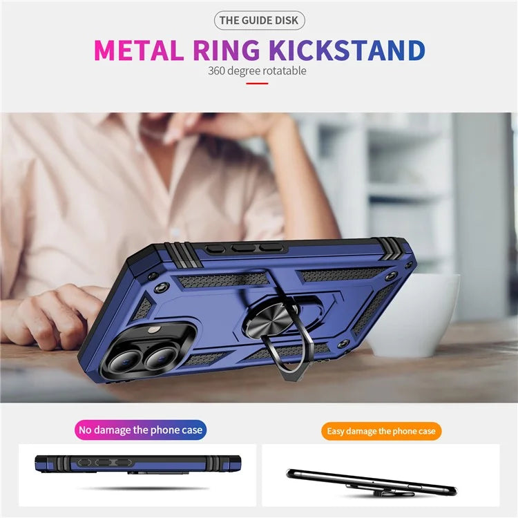 For iPhone 16 Case PC+TPU Phone Cover with Rotary Ring Kickstand