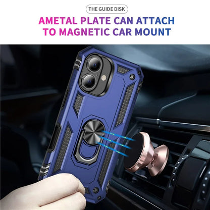 For iPhone 16 Case PC+TPU Phone Cover with Rotary Ring Kickstand