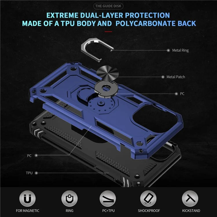 For iPhone 16 Case PC+TPU Phone Cover with Rotary Ring Kickstand
