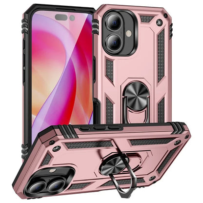 For iPhone 16 Case PC+TPU Phone Cover with Rotary Ring Kickstand