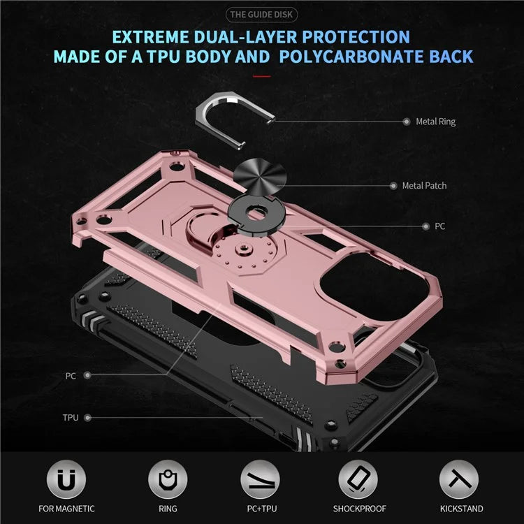 For iPhone 16 Case PC+TPU Phone Cover with Rotary Ring Kickstand