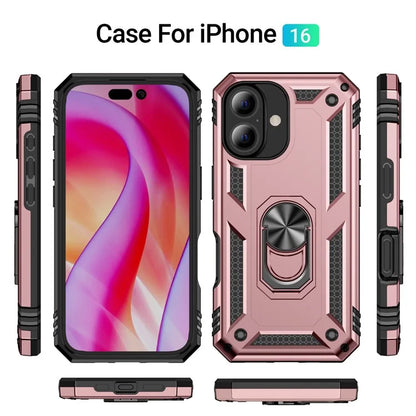 For iPhone 16 Case PC+TPU Phone Cover with Rotary Ring Kickstand