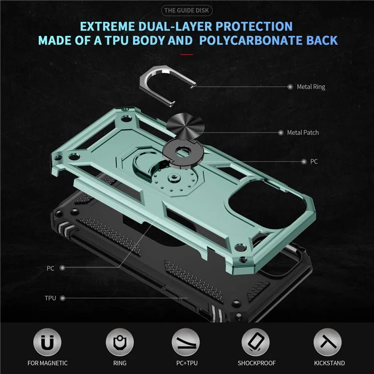 For iPhone 16 Case PC+TPU Phone Cover with Rotary Ring Kickstand