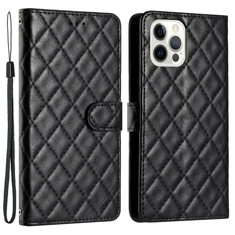For iPhone 16 Pro Max Case Classic Rhombus Pattern Leather Phone Cover
