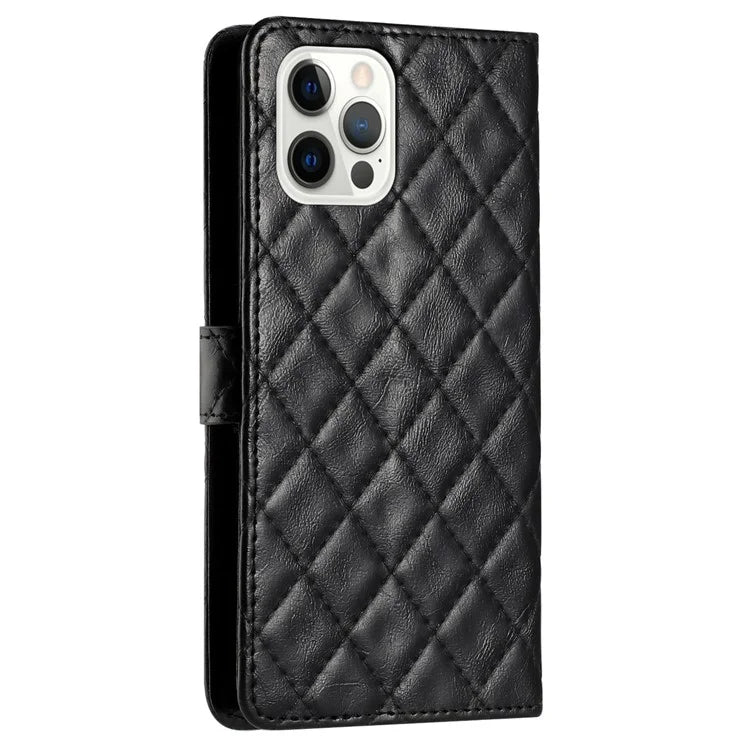 For iPhone 16 Pro Max Case Classic Rhombus Pattern Leather Phone Cover