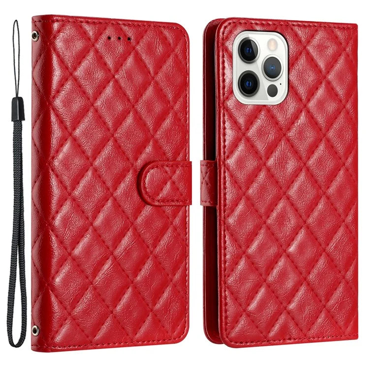 For iPhone 16 Pro Max Case Classic Rhombus Pattern Leather Phone Cover