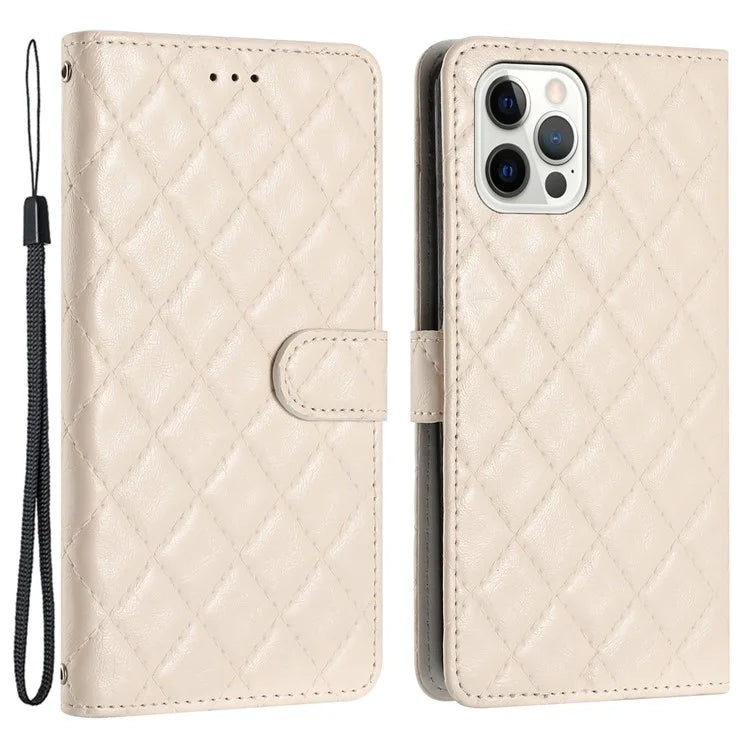 For iPhone 16 Pro Max Case Classic Rhombus Pattern Leather Phone Cover