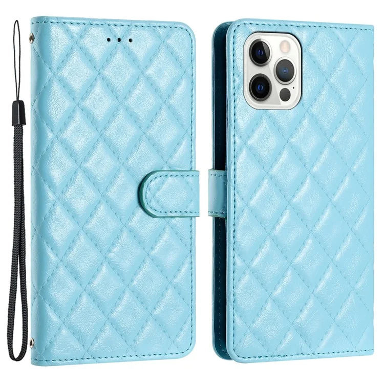 For iPhone 16 Pro Case Rhombus PU Leather Flip Phone Cover Card Slots