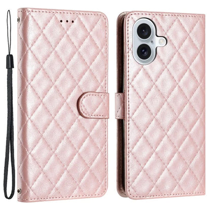 For iPhone 16 Plus Case Rhombus Pattern PU Leather Phone Cover with Card Holder