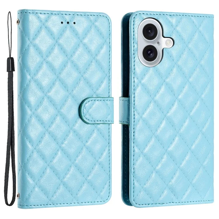 For iPhone 16 Plus Case Rhombus Pattern PU Leather Phone Cover with Card Holder