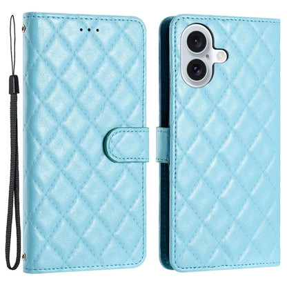 For iPhone 16 Plus Case Rhombus Pattern PU Leather Phone Cover with Card Holder