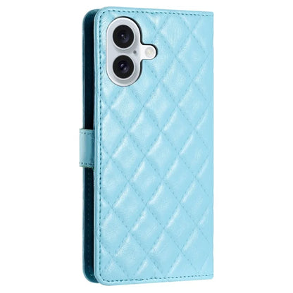 For iPhone 16 Plus Case Rhombus Pattern PU Leather Phone Cover with Card Holder