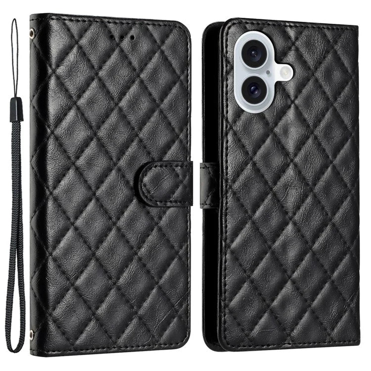 For iPhone 16 Plus Case Rhombus Pattern PU Leather Phone Cover with Card Holder