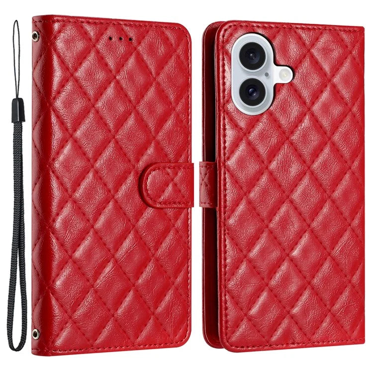 For iPhone 16 Plus Case Rhombus Pattern PU Leather Phone Cover with Card Holder