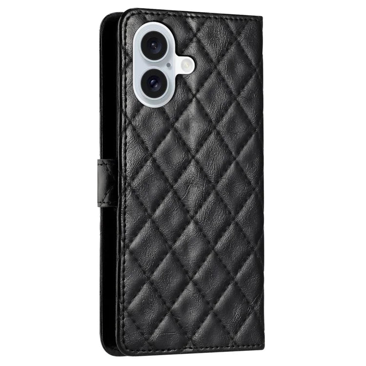 For iPhone 16 Case Rhombus Flip Folio Leather Cell Phone Cover