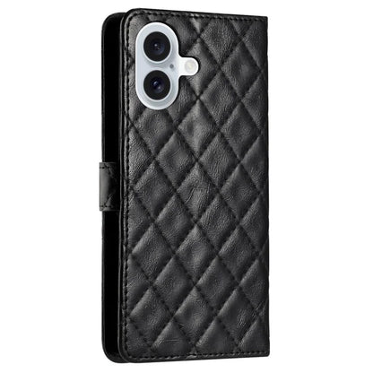For iPhone 16 Case Rhombus Flip Folio Leather Cell Phone Cover