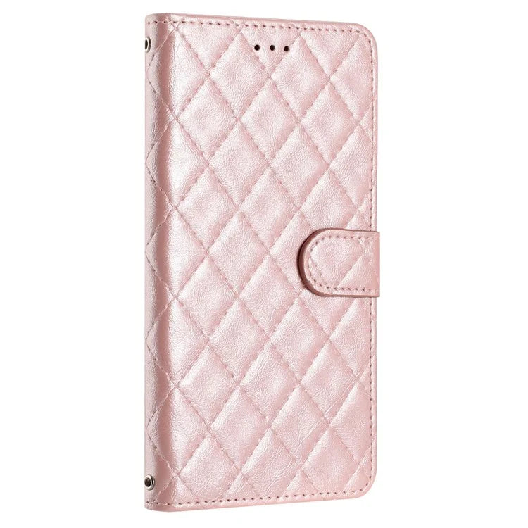 For iPhone 16 Case Rhombus Flip Folio Leather Cell Phone Cover