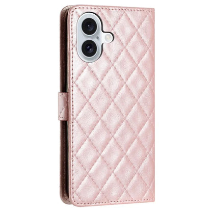 For iPhone 16 Case Rhombus Flip Folio Leather Cell Phone Cover