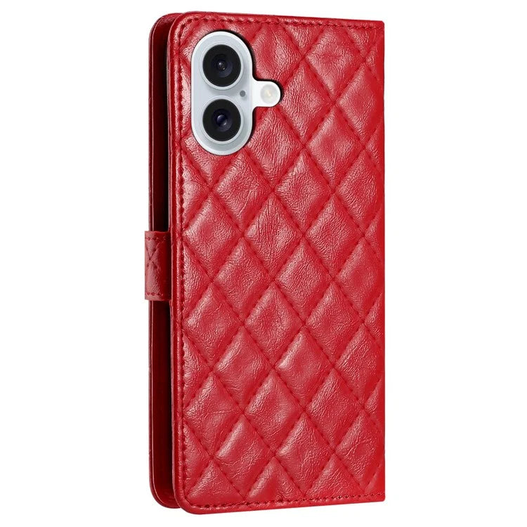 For iPhone 16 Case Rhombus Flip Folio Leather Cell Phone Cover
