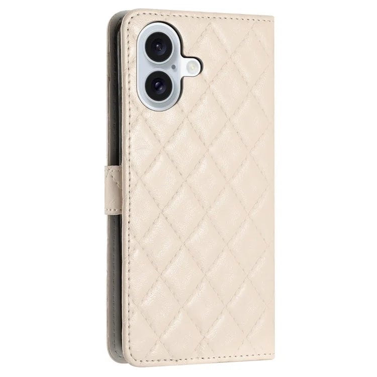 For iPhone 16 Case Rhombus Flip Folio Leather Cell Phone Cover