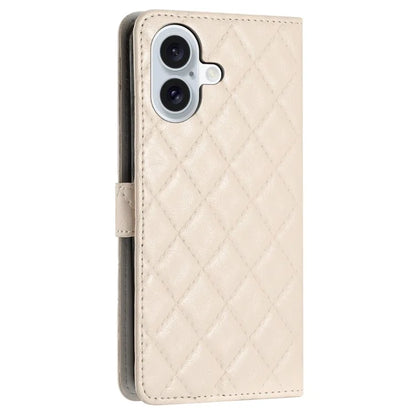 For iPhone 16 Case Rhombus Flip Folio Leather Cell Phone Cover