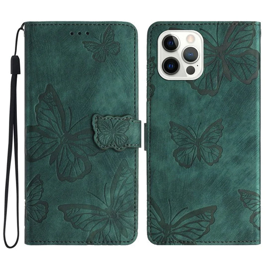 For iPhone 16 Pro Max Case Imprinted Butterfly PU Leather Folio Flip Phone Cover Skin-Touch