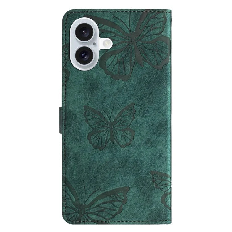 For iPhone 16 Plus Case Butterfly Flip Stand PU Leather Phone Cover