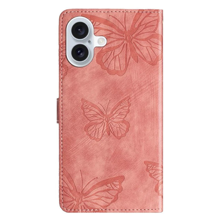 For iPhone 16 Plus Case Butterfly Flip Stand PU Leather Phone Cover