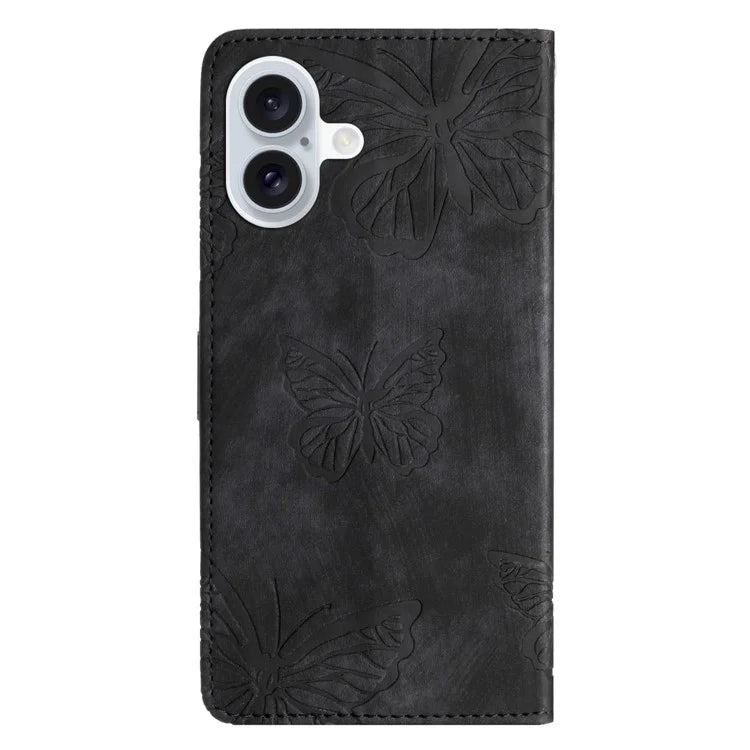 For iPhone 16 Plus Case Butterfly Flip Stand PU Leather Phone Cover