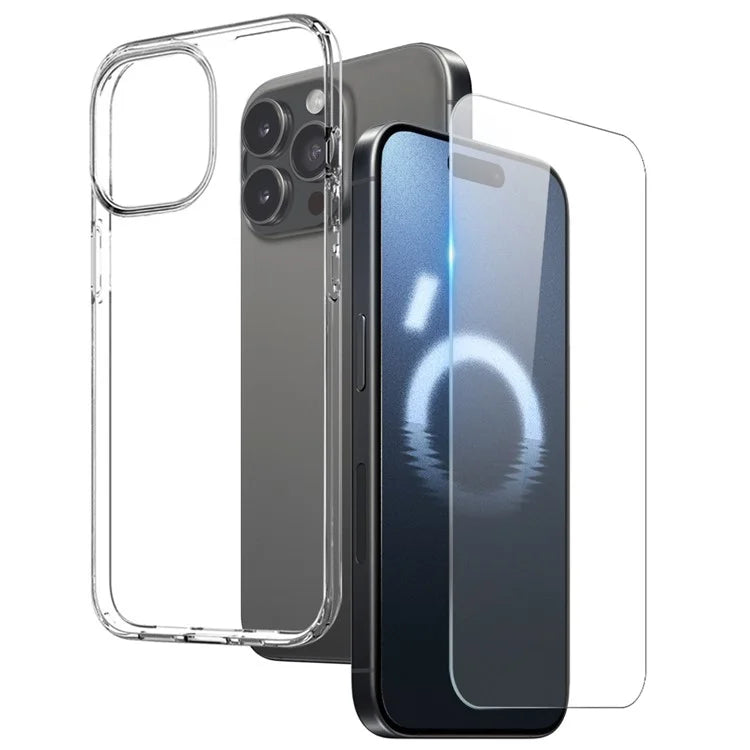 NORTHJO For iPhone 16 Pro Clear TPU Case + Tempered Glass Screen Protector Set