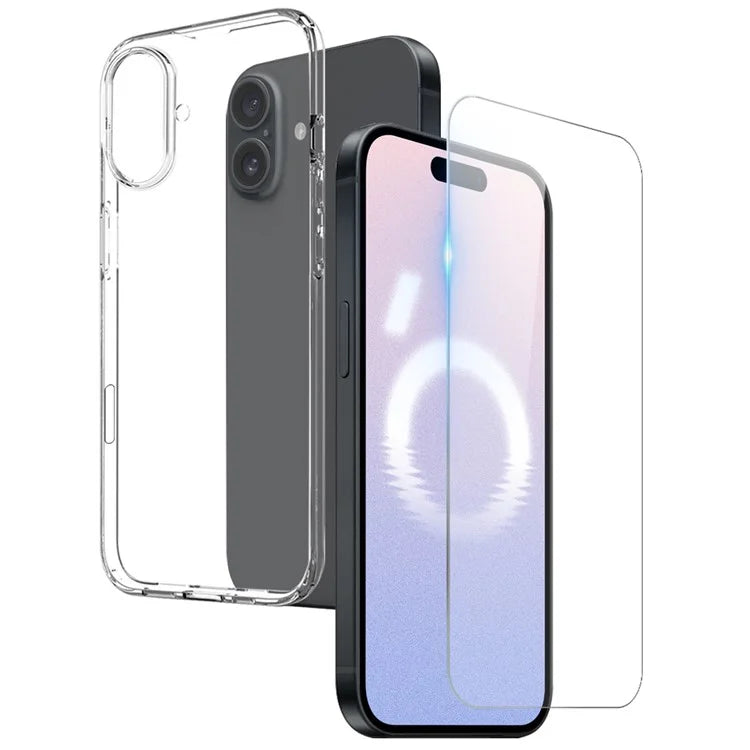 NORTHJO For iPhone 16 Plus Clear TPU Case with Tempered Glass Screen Protector