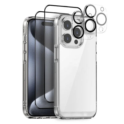 NORTHJO 5 in 1 For iPhone 15 Pro Case Shockproof PC+TPU Phone Cover Set with 2 Screen Protector, 2 Camera Lens Protector