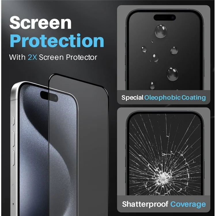 NORTHJO 5 in 1 For iPhone 15 Pro Case Shockproof PC+TPU Phone Cover Set with 2 Screen Protector, 2 Camera Lens Protector
