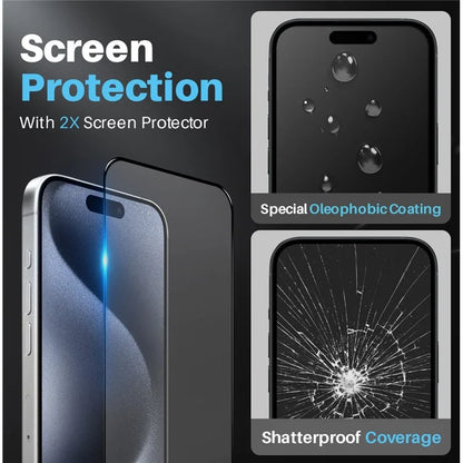 NORTHJO 5 in 1 For iPhone 15 Pro Max Case PC+TPU Phone Cover Set with 2 Screen Protector, 2 Lens Film