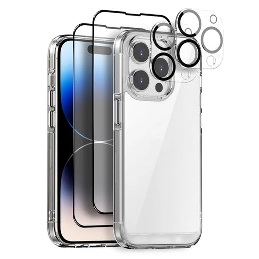 NORTHJO 5 in 1 For iPhone 14 Pro Clear Case PC+TPU Phone Cover Set with 2 Screen Protector, 2 Camera Lens Protector