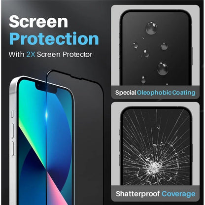 NORTHJO 5 in 1 For iPhone 13 Case PC+TPU Hybrid Phone Cover Set with 2 Screen Protector, 2 Camera Lens Protector