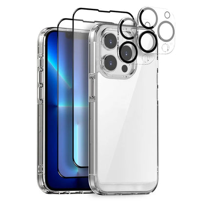 NORTHJO 5 in 1 For iPhone 13 Pro Clear Case PC+TPU Phone Cover Set with 2 Screen Protector, 2 Camera Lens Protector