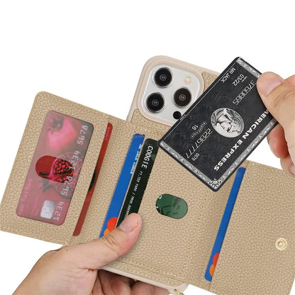 For iPhone 13 Pro Case Zipper Pocket Ring Kickstand PU Leather+TPU Phone Cover with Long Strap