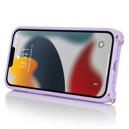 For iPhone 13 Pro Max / 12 Pro Max Case Litchi Texture Card Bag Leather+TPU Phone Cover with Long Strap