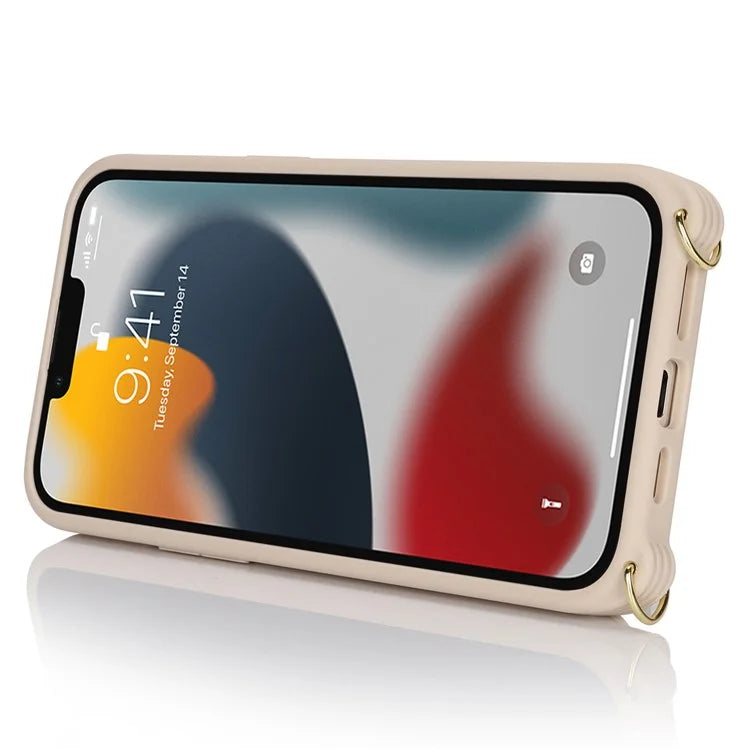 For iPhone 13 Pro Max / 12 Pro Max Case Litchi Texture Card Bag Leather+TPU Phone Cover with Long Strap