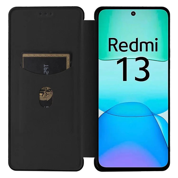 For Xiaomi Redmi 13 5G / 13 4G / Note 13R 5G Phone Case Carbon Fiber Texture Leather Stand Cover