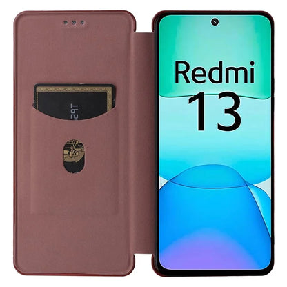 For Xiaomi Redmi 13 5G / 13 4G / Note 13R 5G Phone Case Carbon Fiber Texture Leather Stand Cover