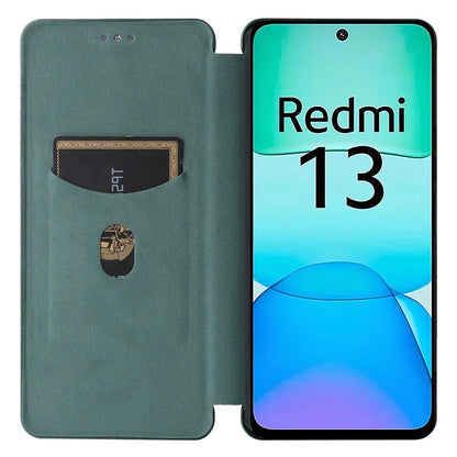 For Xiaomi Redmi 13 5G / 13 4G / Note 13R 5G Phone Case Carbon Fiber Texture Leather Stand Cover
