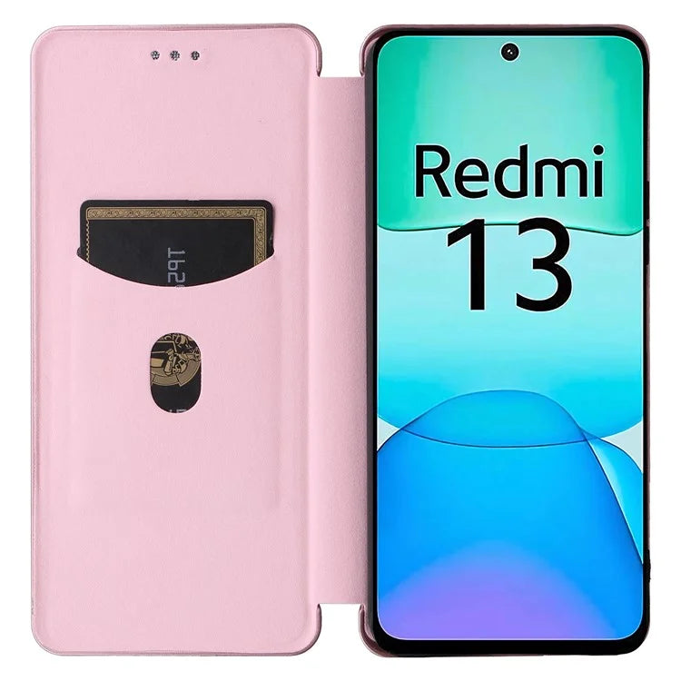 For Xiaomi Redmi 13 5G / 13 4G / Note 13R 5G Phone Case Carbon Fiber Texture Leather Stand Cover