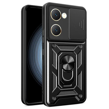 For vivo Y03 Mobile Phone Case PC+TPU Kickstand Shell with Slide Camera Lid