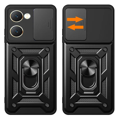 For vivo Y03 Mobile Phone Case PC+TPU Kickstand Shell with Slide Camera Lid